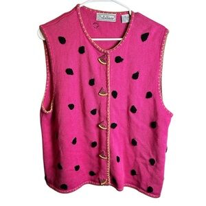 Vintage Watermellon Sweater Vest XL BellePointe Novelty Knit Fruit Buttons